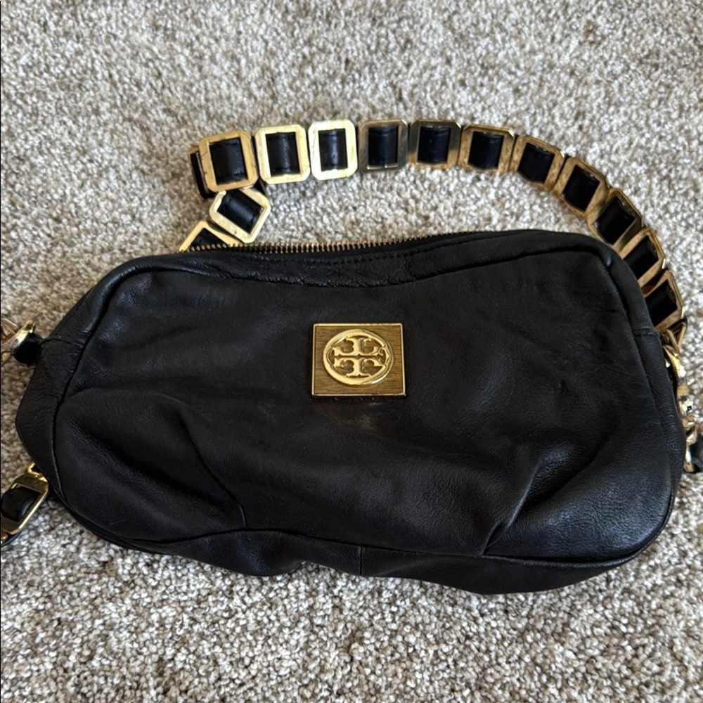 Tory Burch Black Leather Bag with Gold Accents